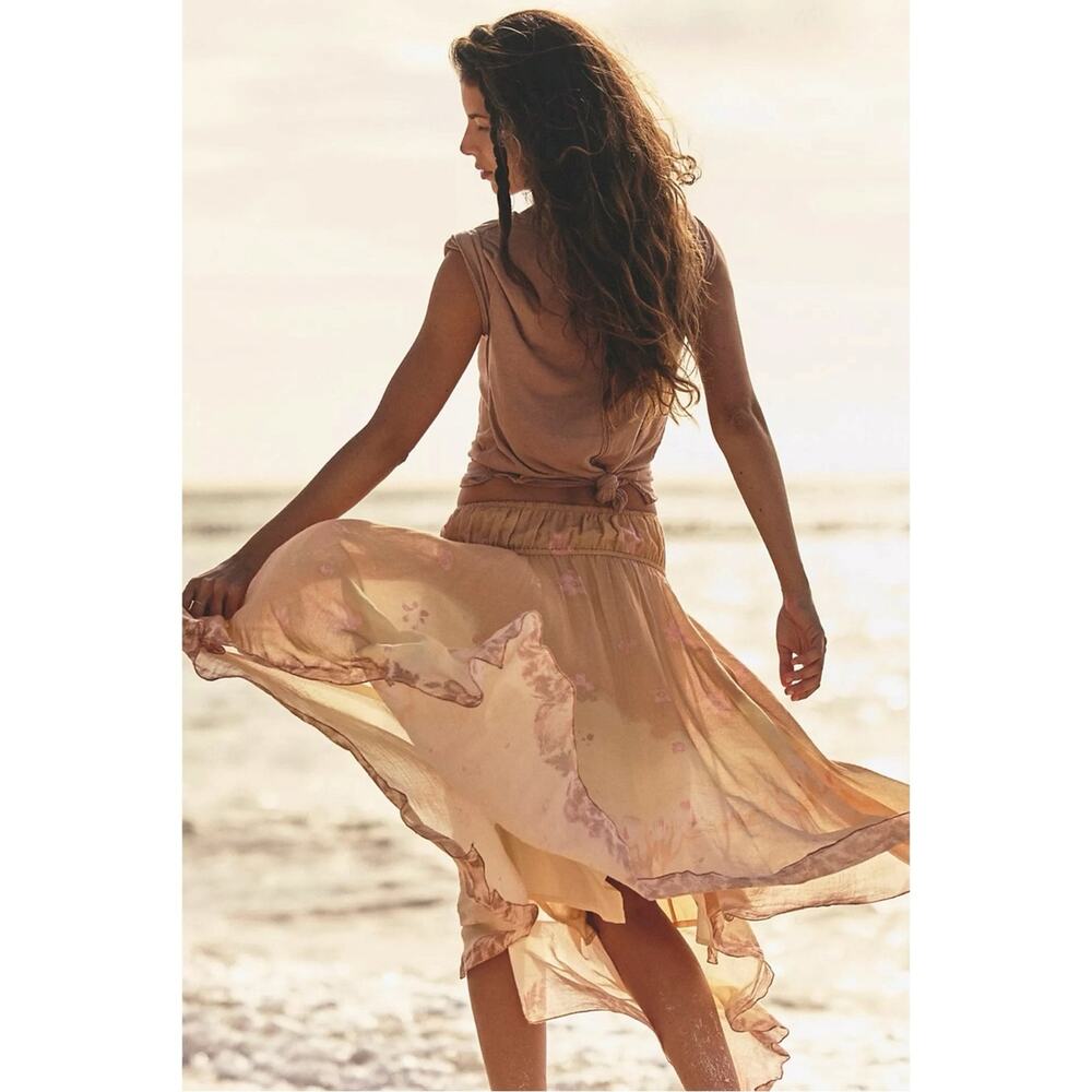 Free People Bohemian 70s FP One Kaia Asymmetrical Midi Skirt Desert Mirage XL - Picture 3 of 13